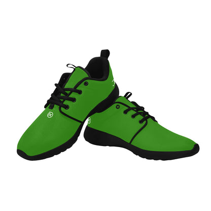 Mens performance running shoes, pair view in bright green with black accents, lace-up
