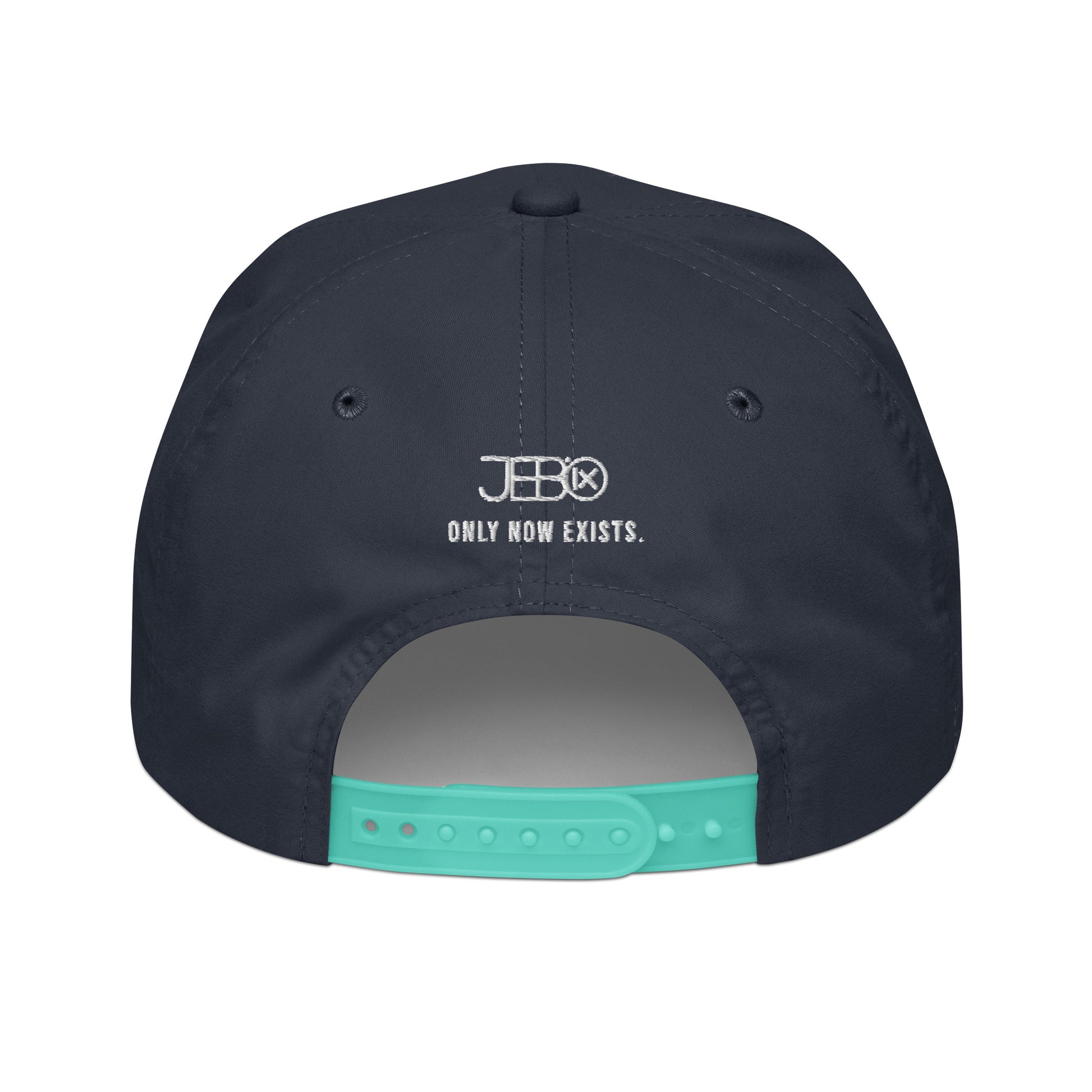 Navy golf snapback cap back with 'ONLY NOW EXISTS' text and snapback strap.