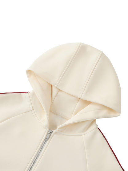 Cream raglan zip hoodie with hood and zip front detail