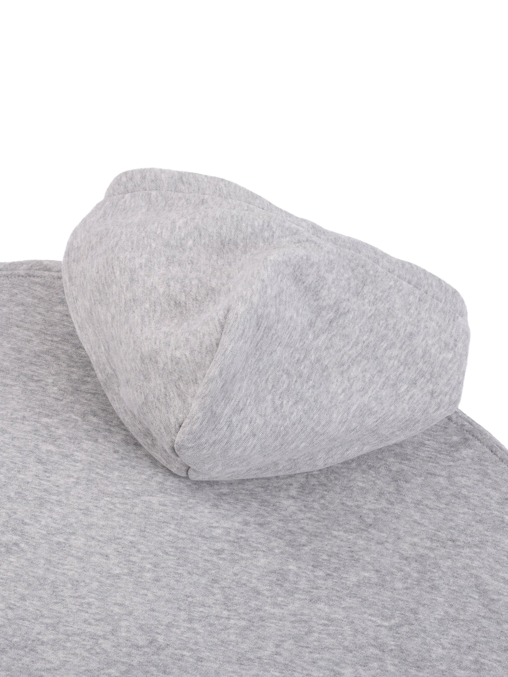 Light gray hoodie hood and shoulder area in soft knit fabric