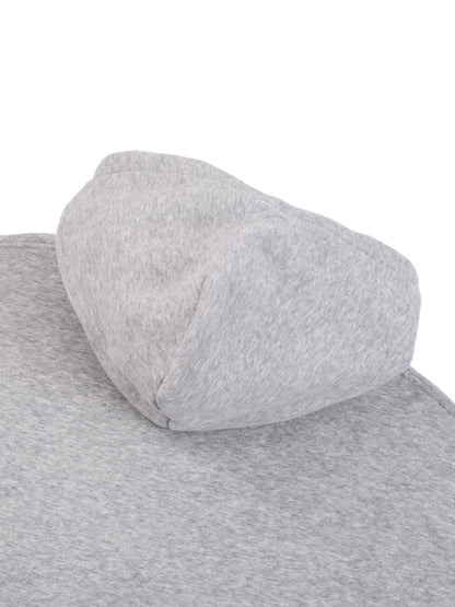 Light gray hoodie hood and shoulder area in soft knit fabric