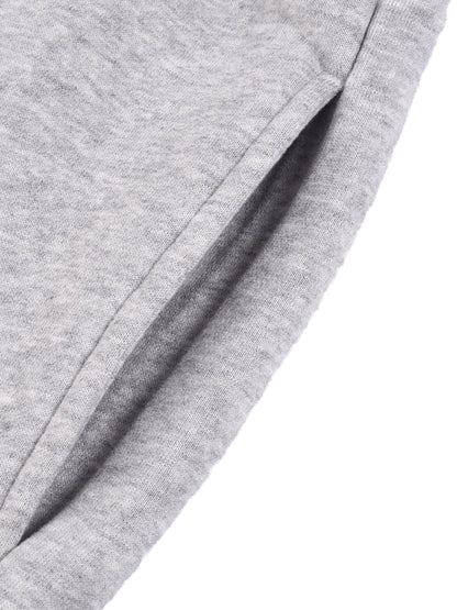 Heather gray joggers close-up of fabric panel seam detail
