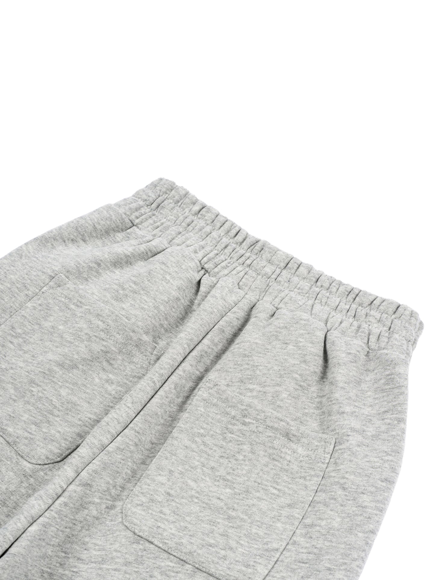 Kids fleece jogger back view with elastic waistband, heather gray