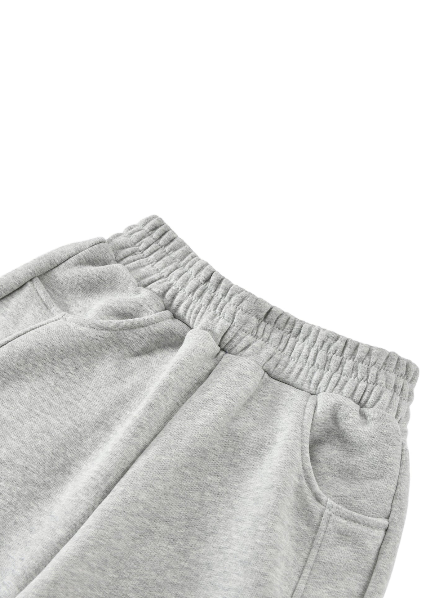 Kids fleece jogger waistband with elastic and drawcord, heather gray