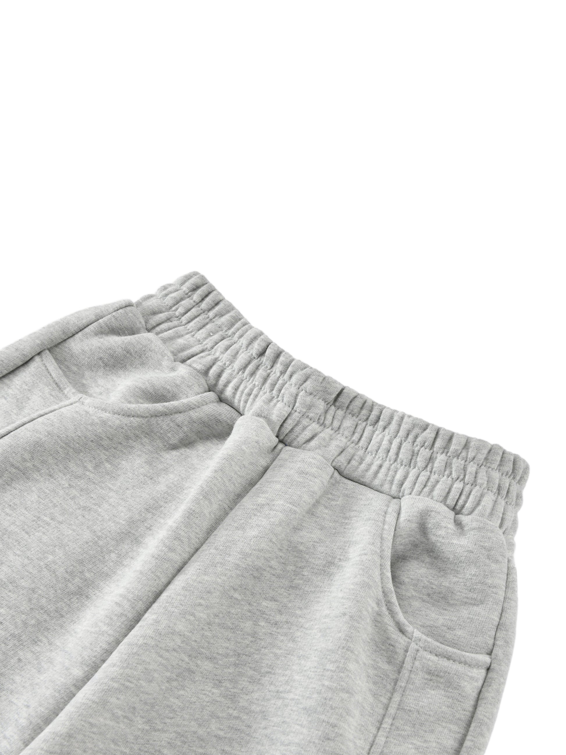 Kids fleece jogger waistband with elastic and drawcord, heather gray