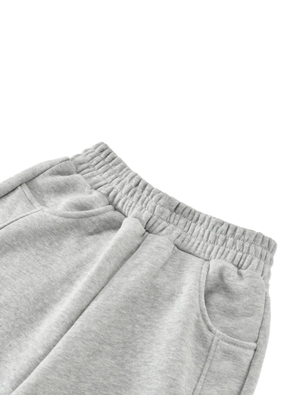 Kids fleece jogger waistband with elastic and drawcord, heather gray