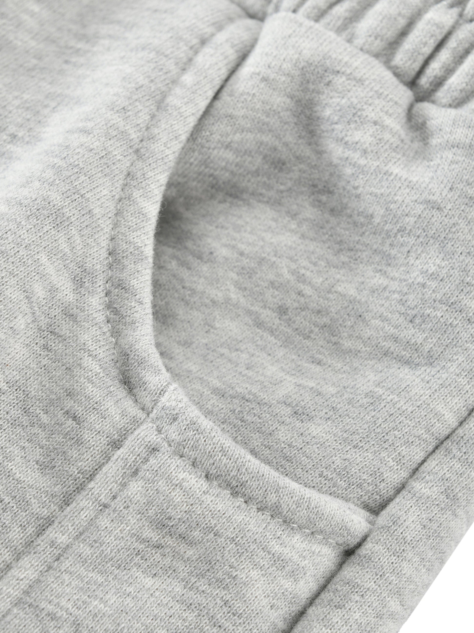 Kids fleece jogger front pocket detail, heather gray