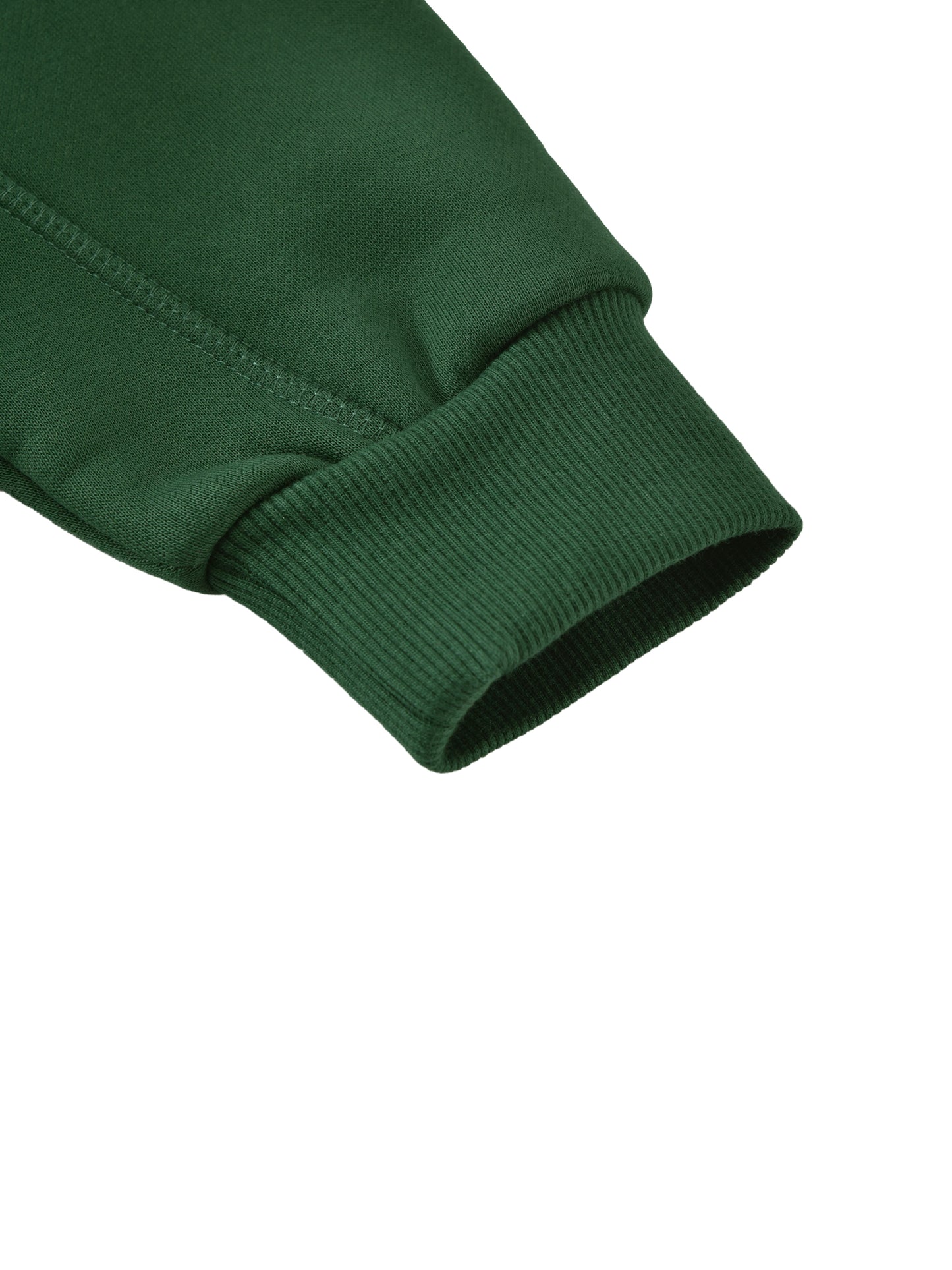 Kids fleece hoodie, green, ribbed sleeve cuff close-up