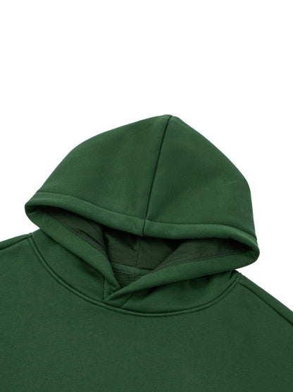 Kids fleece hoodie, green, hood close-up with front neckline