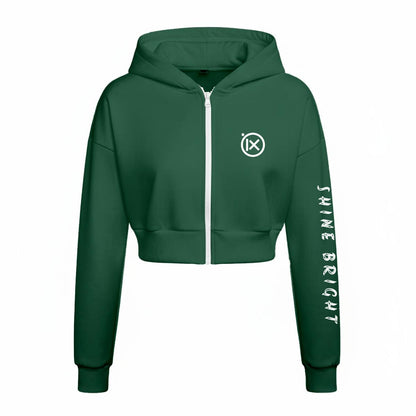 Fleece tracksuit zip hoodie, dark green with hood, front zipper, and side logo