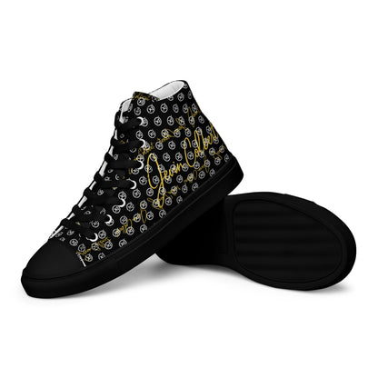 Black high-top canvas sneaker with monogram upper and textured black outsole