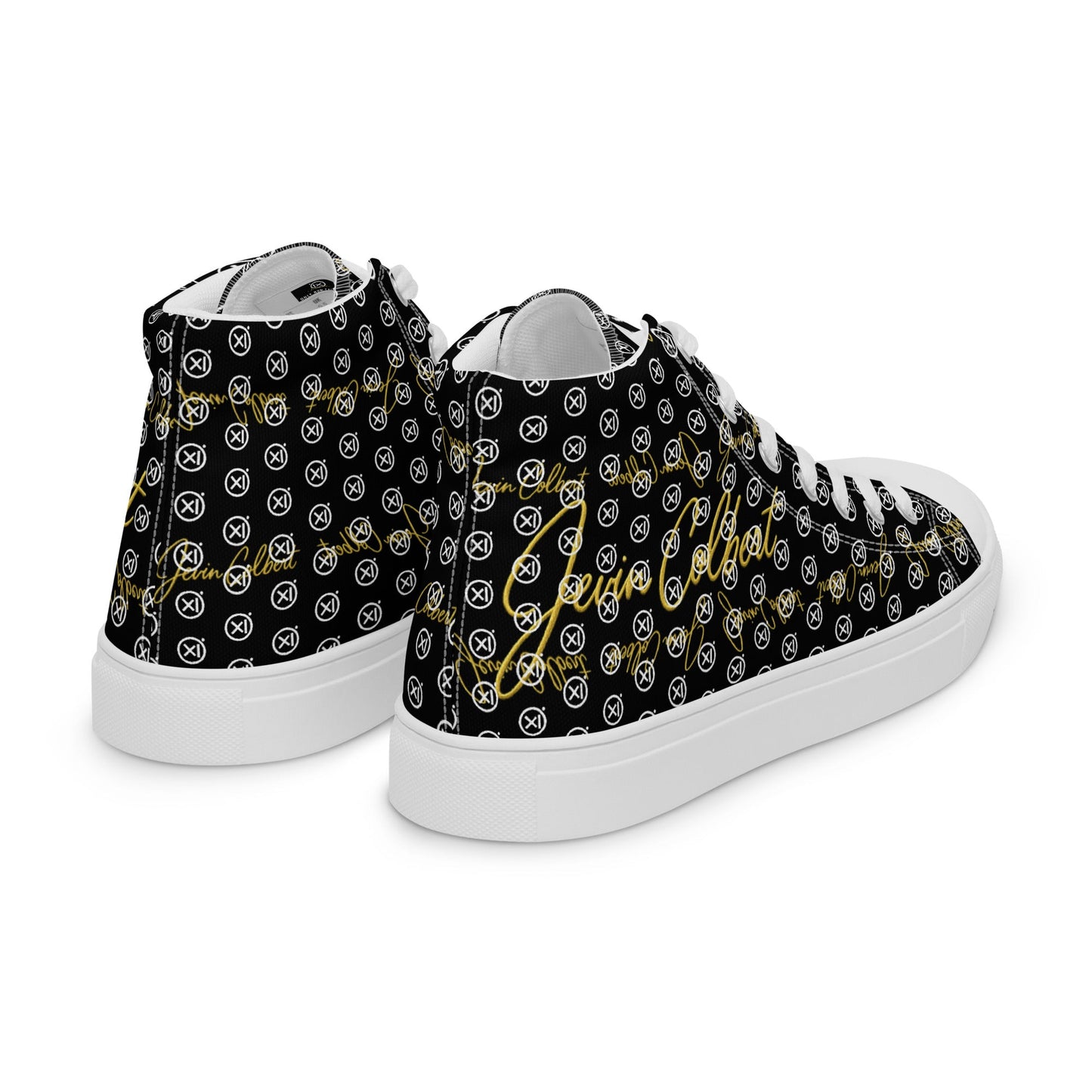 Black high-top canvas sneaker with monogram print, white laces and white rubber sole