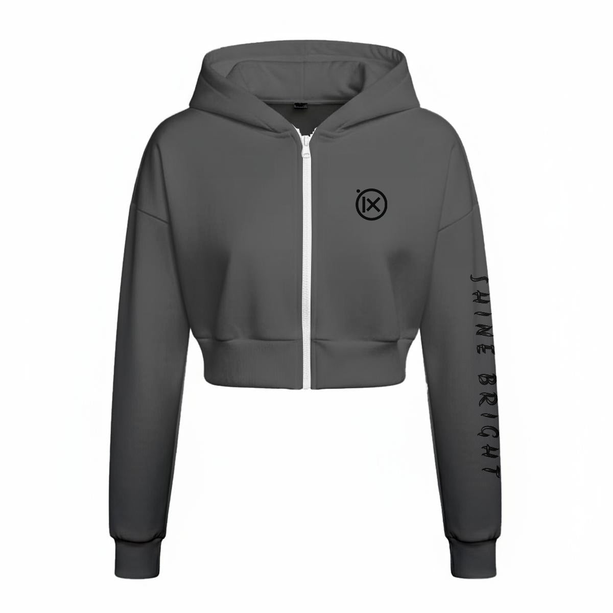 Women’s fleece zip-up hoodie with hood, front zipper, chest IX logo, long sleeves