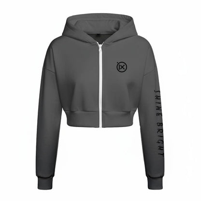 Women’s fleece zip-up hoodie with hood, front zipper, chest IX logo, long sleeves
