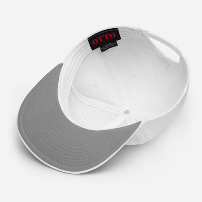 Two-tone white and gray snapback cap with interior OTTO label