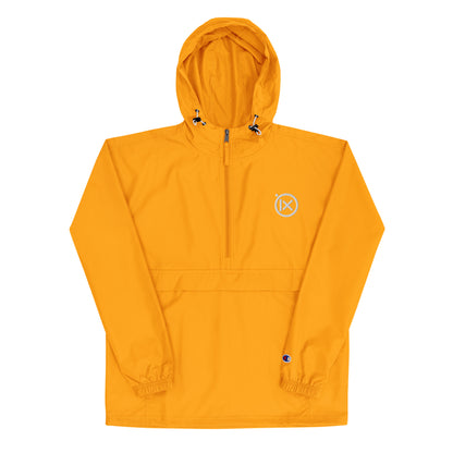 JEBO anorak windbreaker in gold with hood, front zipper, and logo patch