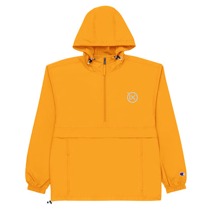 Hooded anorak windbreaker in gold with zip front and elastic cuffs