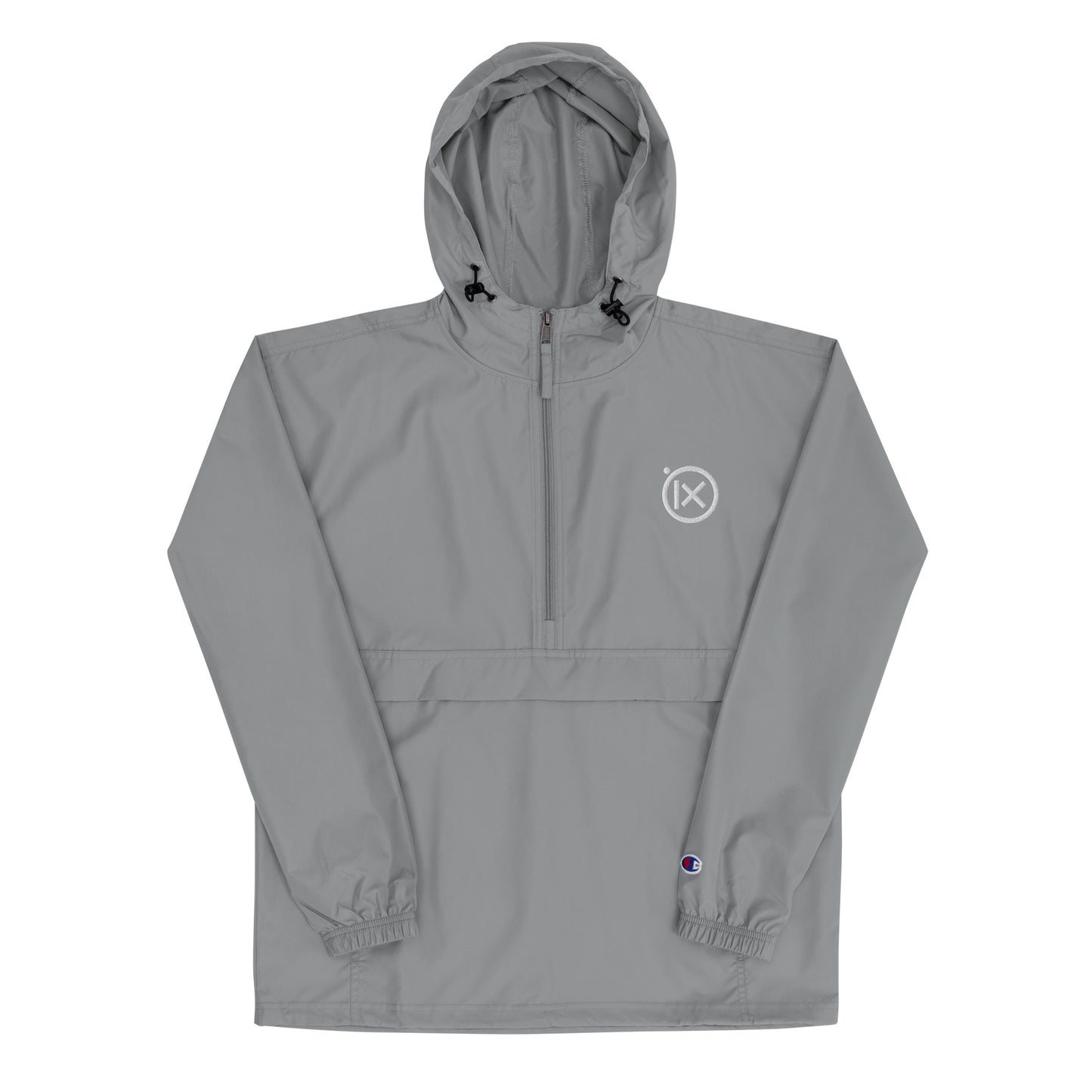 JEBO anorak windbreaker in gray with hood, front zipper, and logo patch