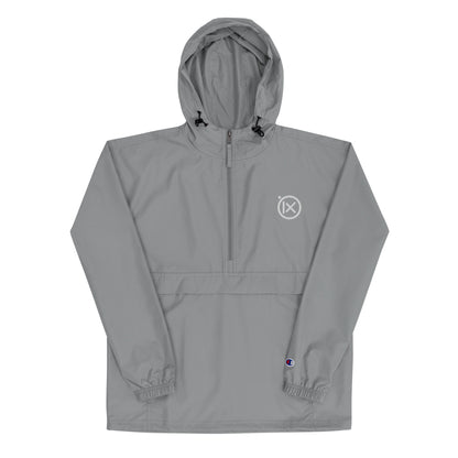 JEBO anorak windbreaker in gray with hood, front zipper, and logo patch
