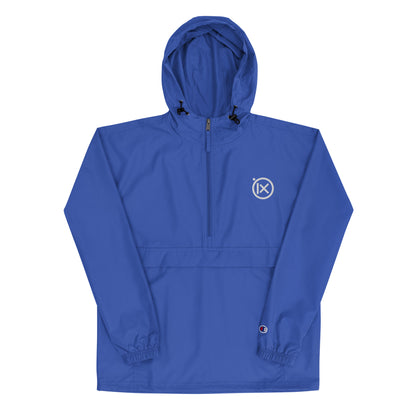 JEBO anorak windbreaker in royal blue with hood, front zipper, and logo patch