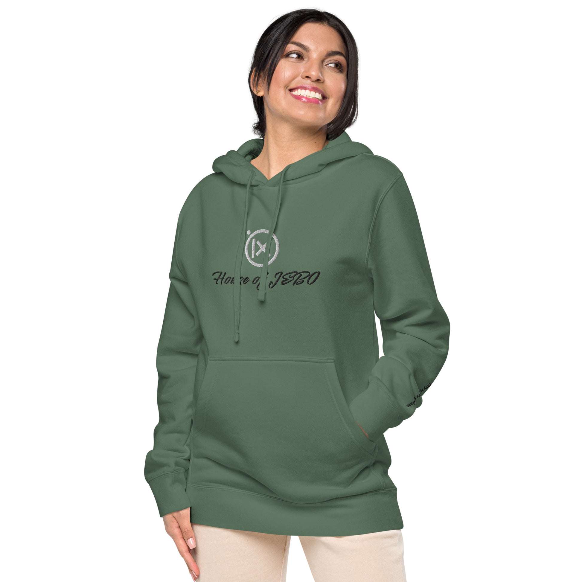 JEBO 1X vintage pigment hoodie, green, worn look, hood and drawstring, front pouch, logo