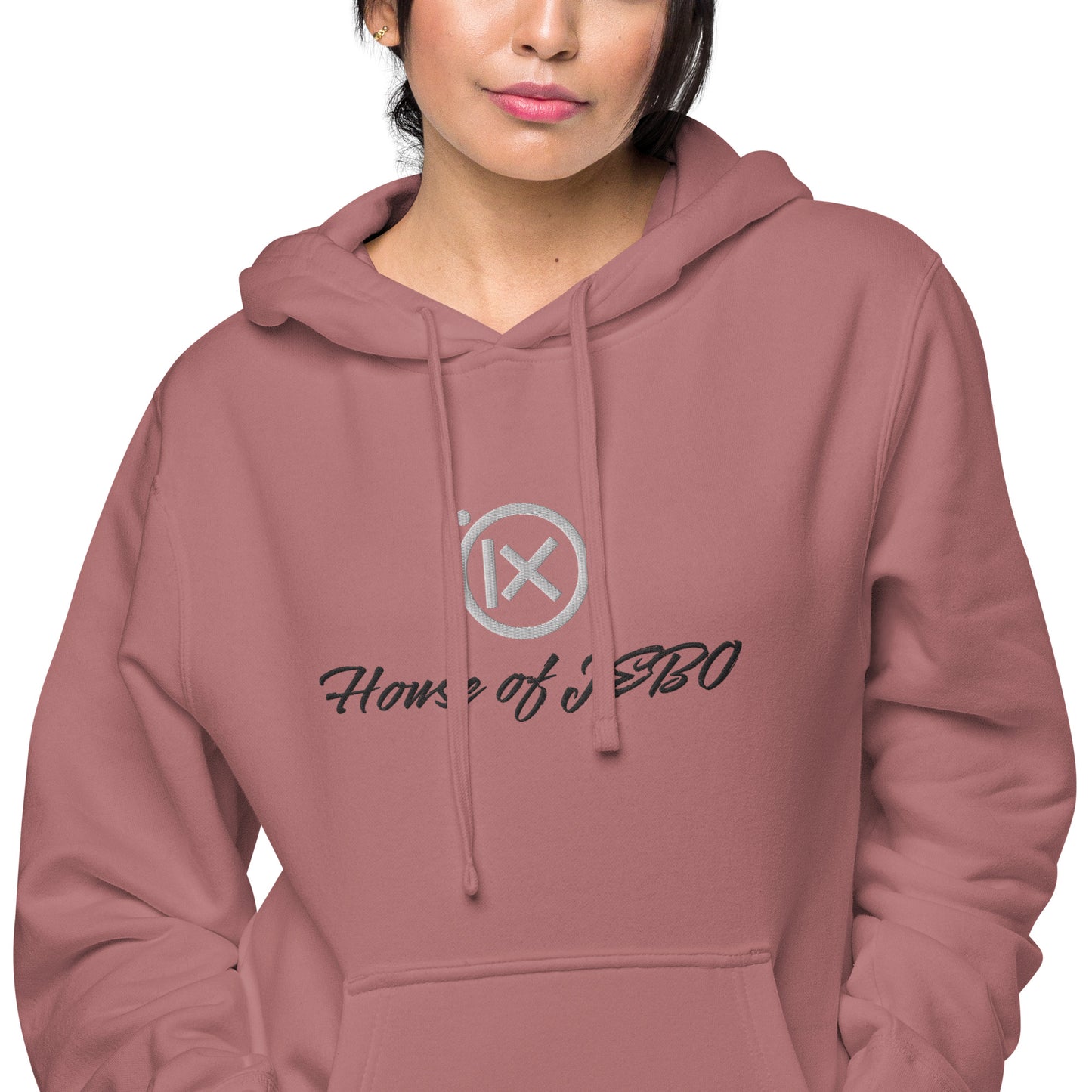 Rose vintage pigment hoodie with drawstring hood, kangaroo pocket, House of JERO graphic