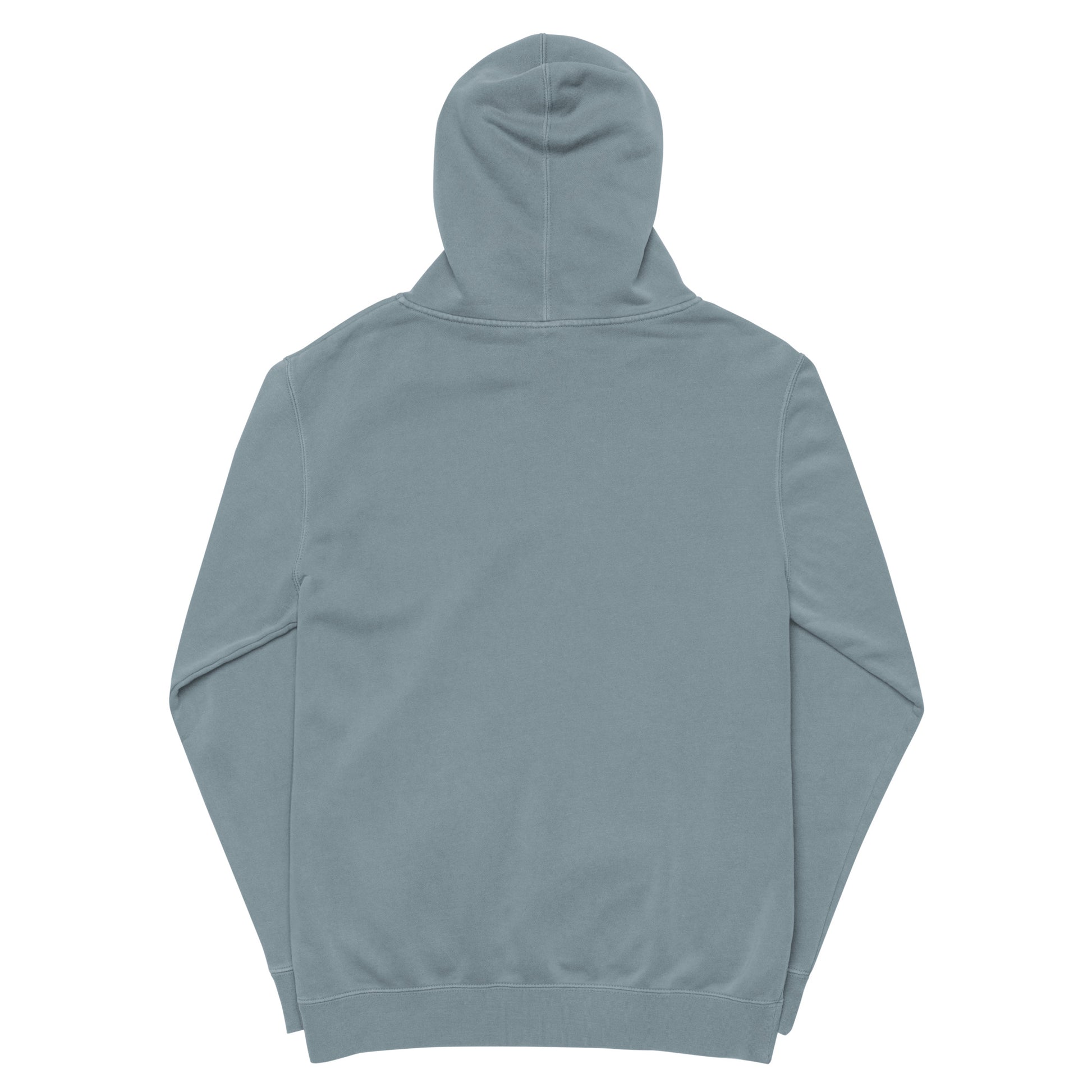 JEBO 1X vintage pigment hoodie, light blue, back view, hood and drawstring, House of JEBO logo