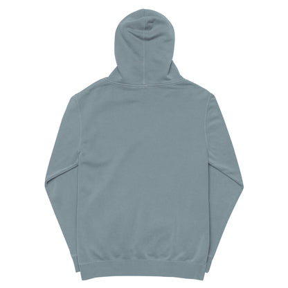 JEBO 1X vintage pigment hoodie, light blue, back view, hood and drawstring, House of JEBO logo
