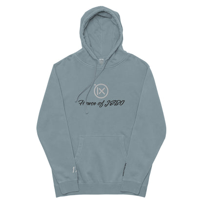 JEBO 1X vintage pigment hoodie, light blue, front pouch, drawstring, House of JEBO logo
