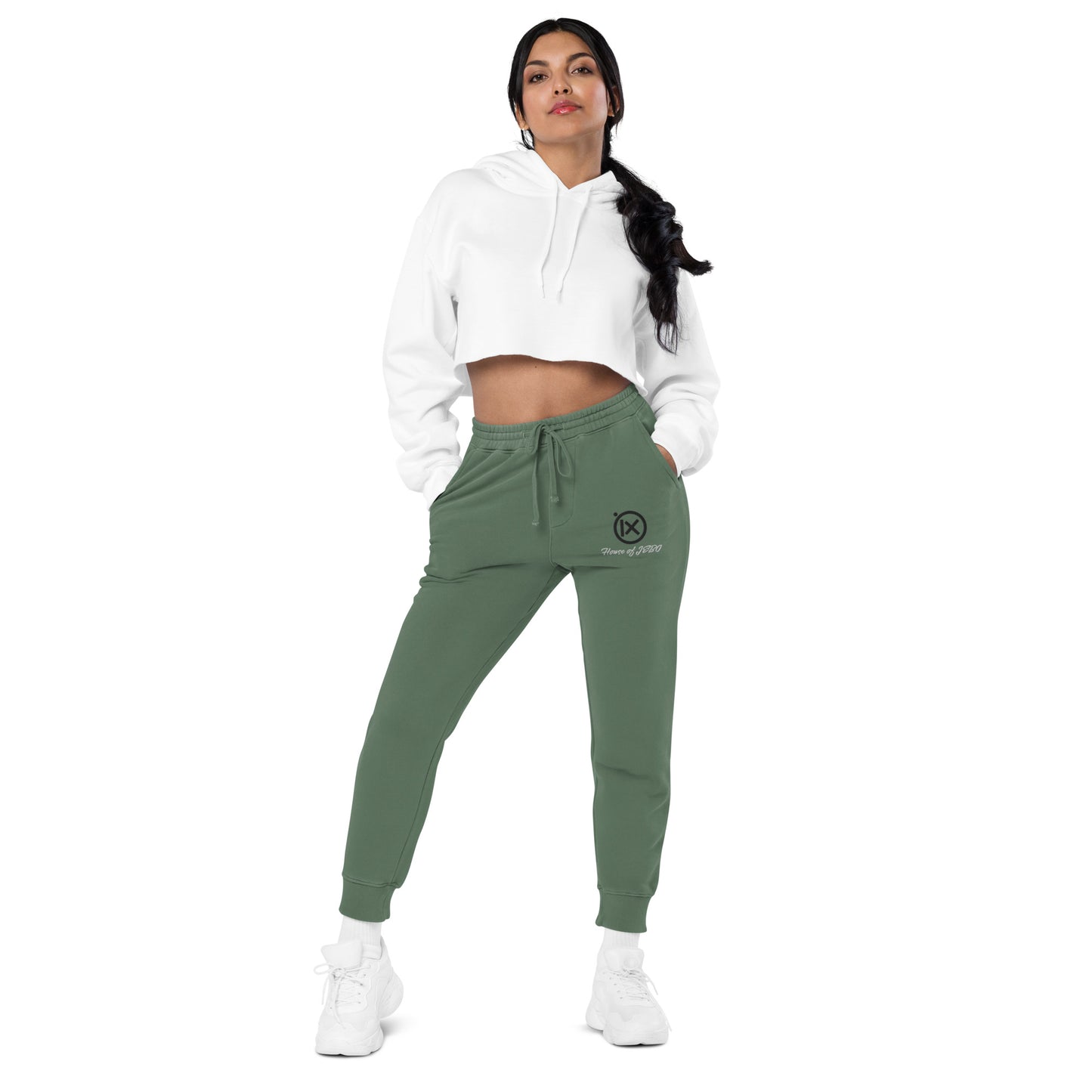Vintage pigment sweatpants in deep green, drawstring waist and cuffed hems