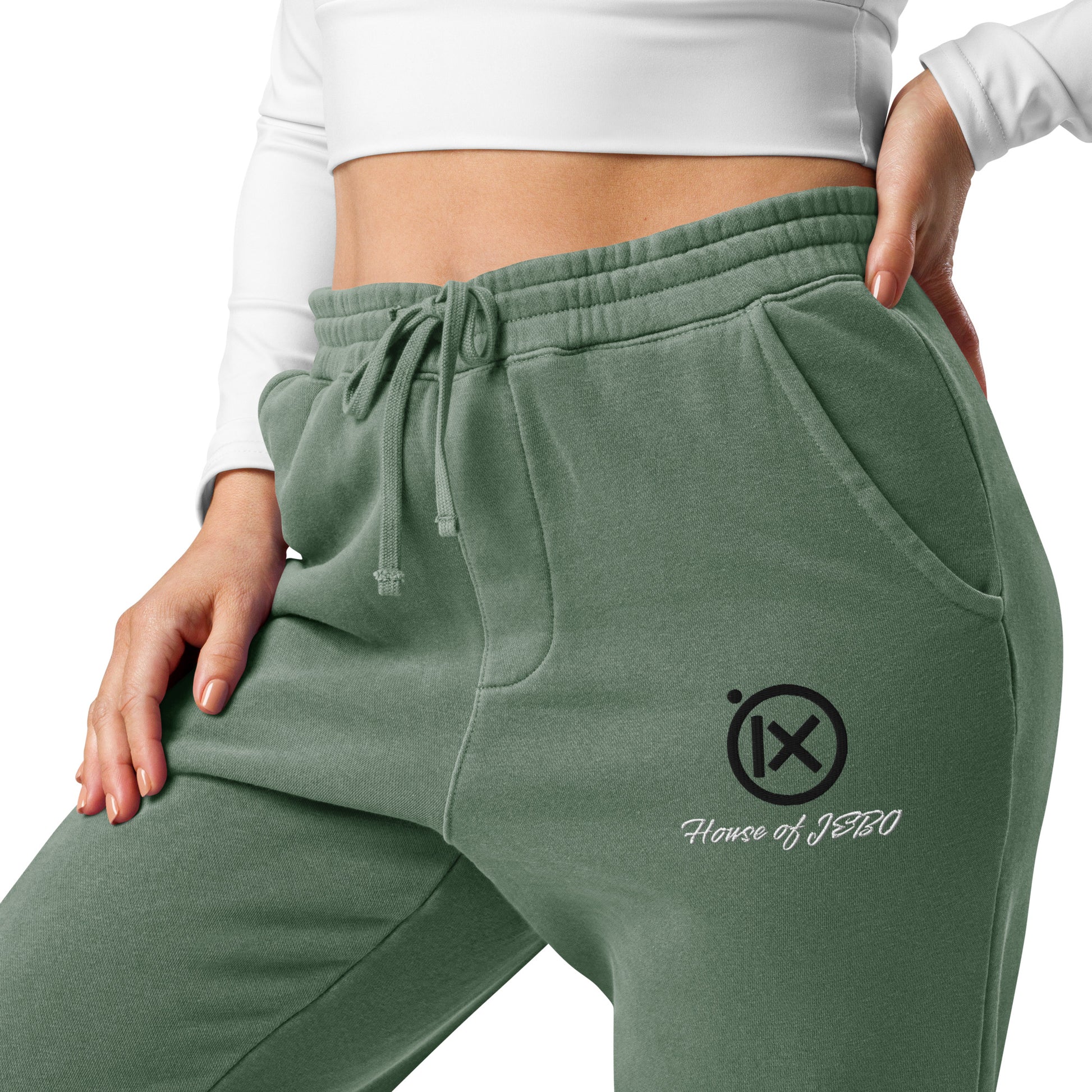 Vintage pigment sweatpants in deep green, elastic waistband with drawstring