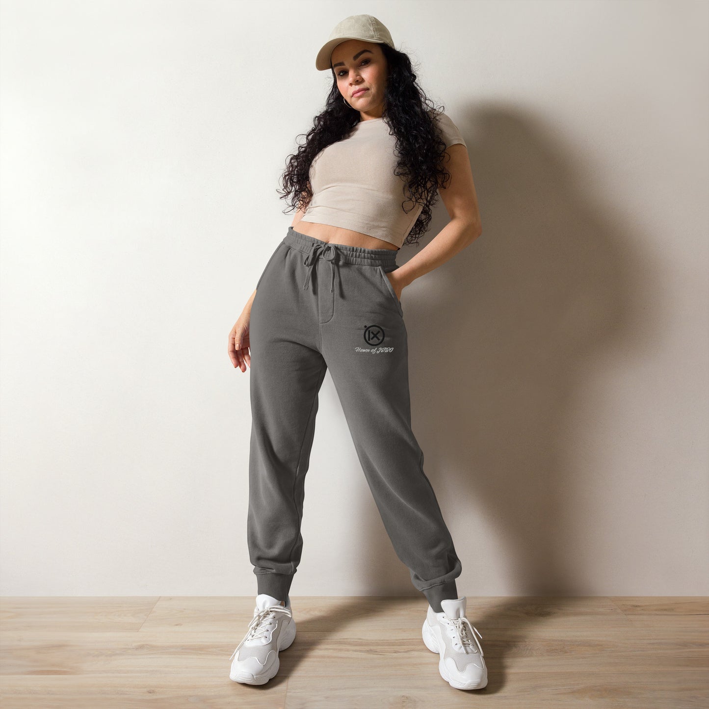 Vintage pigment sweatpants in charcoal gray with drawstring waist and cuffed ankle