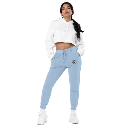 Light blue vintage pigment sweatpants with drawstring waist and logo on thigh