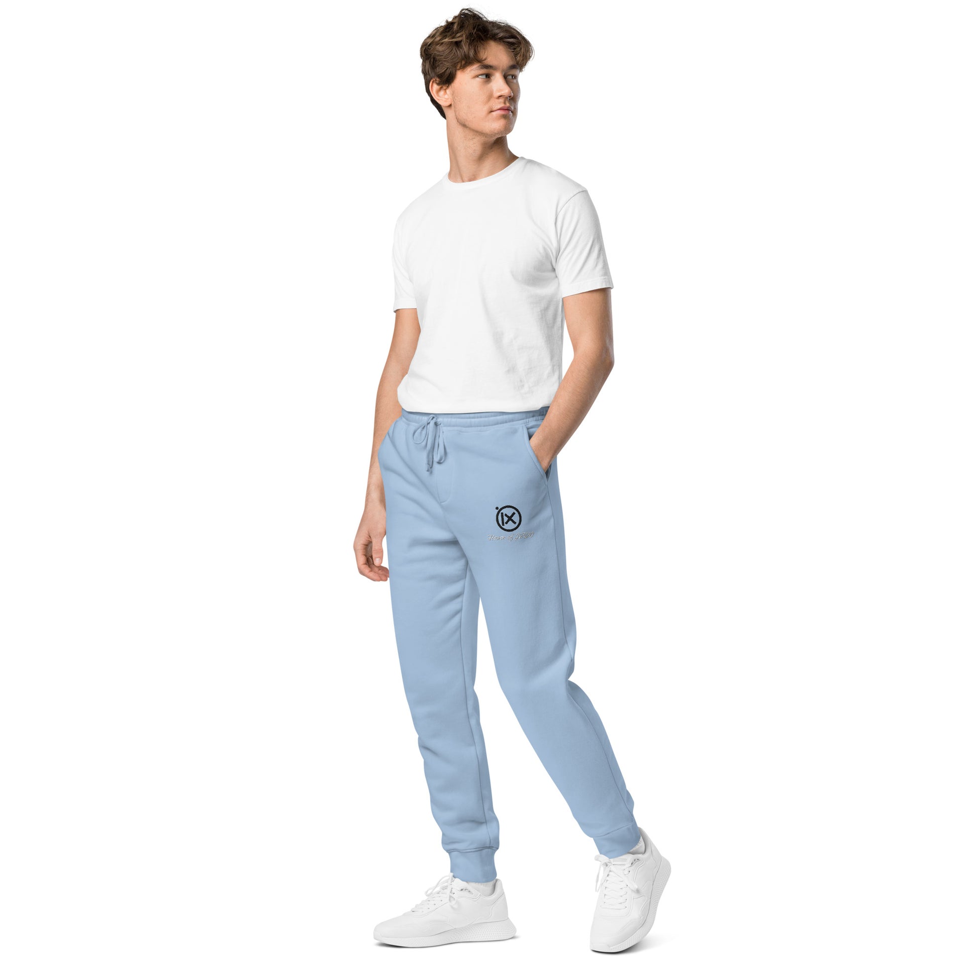 JEBO vintage pigment sweatpants, light blue jogger with drawstring waist and cuffed ankle