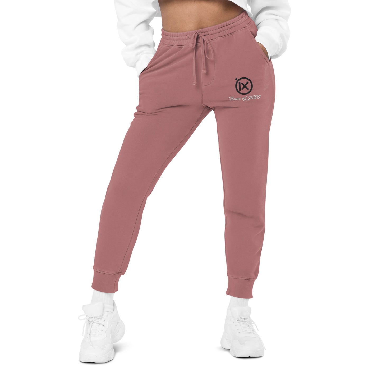 Rose maroon vintage pigment sweatpants with drawstring waist and thigh logo