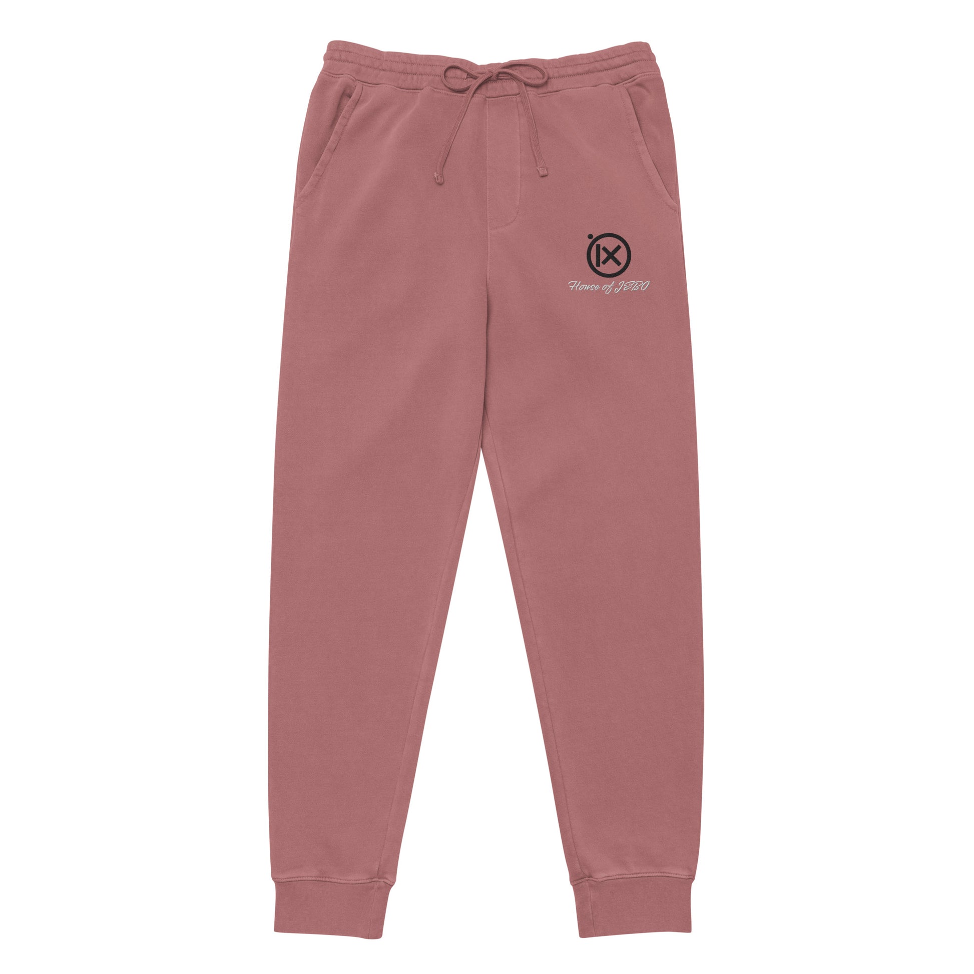 Vintage pigment sweatpants in dusty pink, elastic waistband with drawstring, cuffed hems, side logo