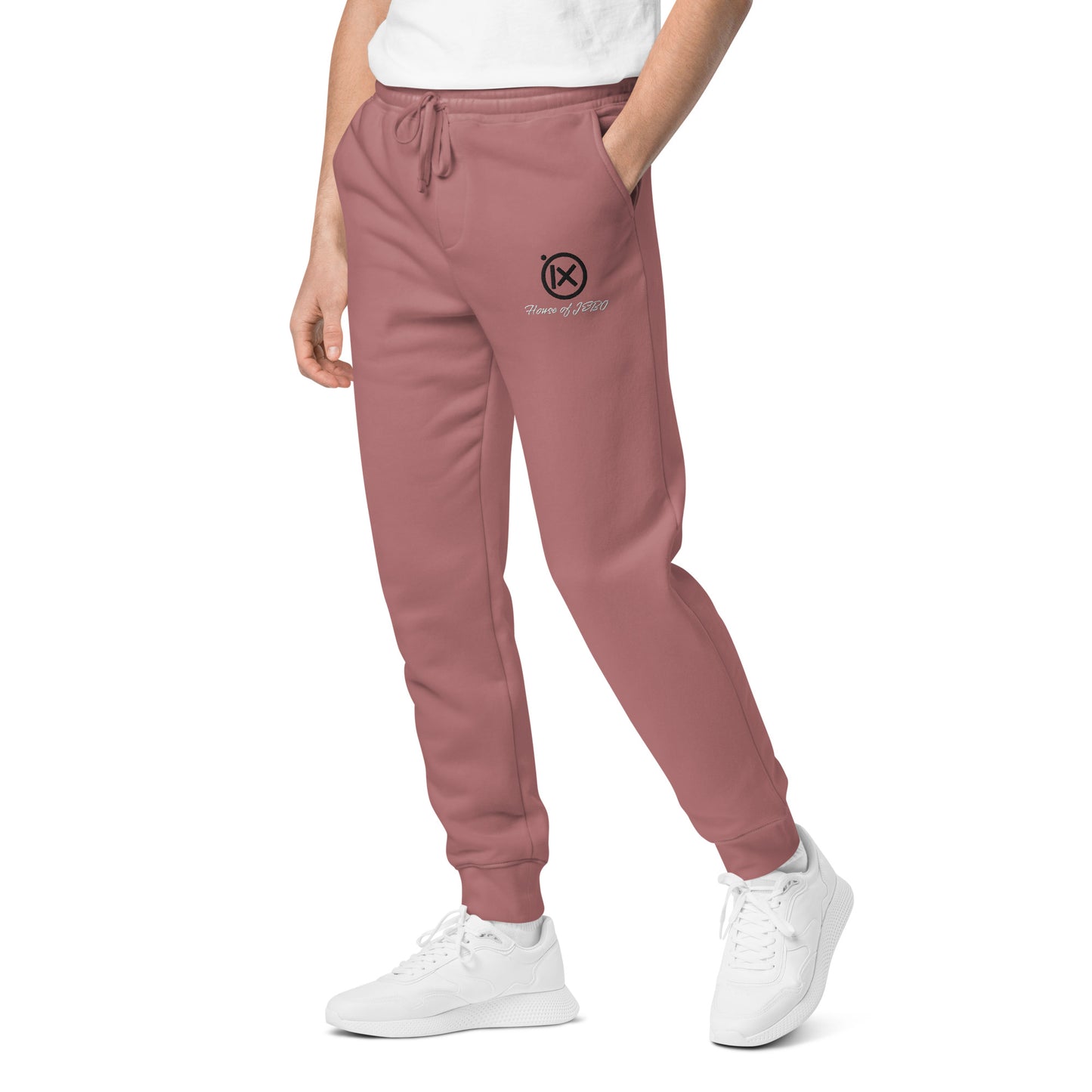 JEBO vintage pigment sweatpants, maroon jogger with drawstring waist and thigh logo patch