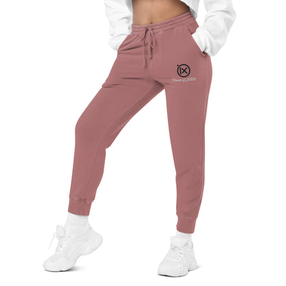 Maroon vintage pigment sweatpants with drawstring waist and IX logo on thigh