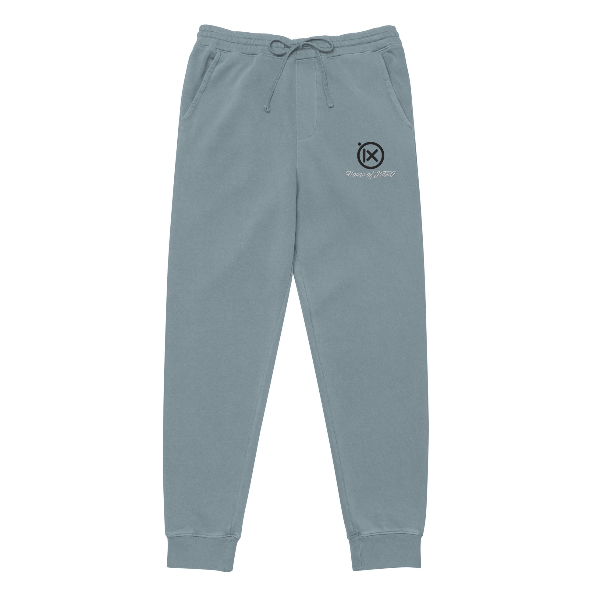 Vintage pigment sweatpants in slate blue with cuffed hems and drawstring waist logo