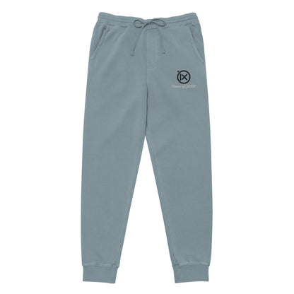 Vintage pigment sweatpants in slate blue with cuffed hems and drawstring waist logo