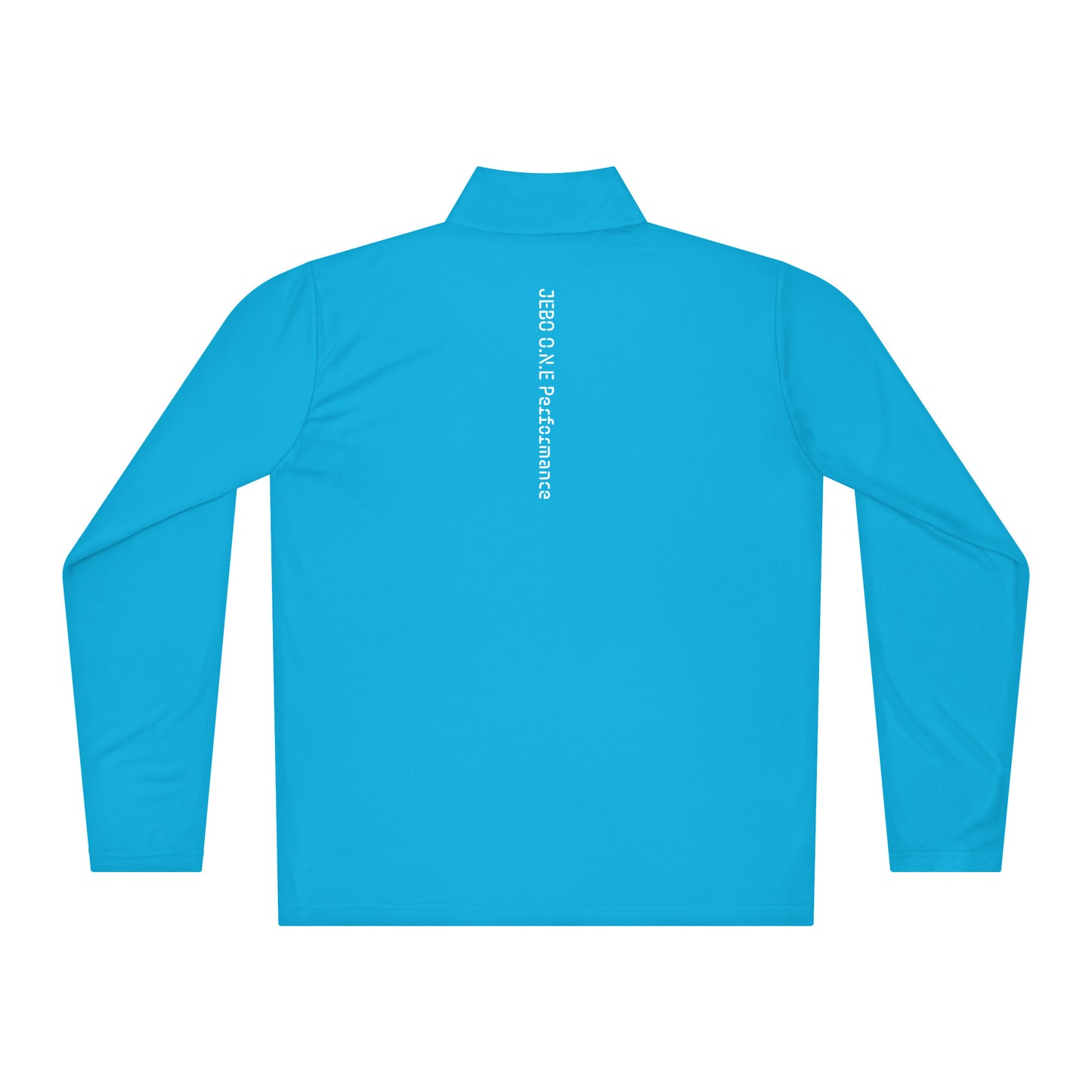 Performance quarter-zip pullover, bright blue, mock neck half-zip with back logo