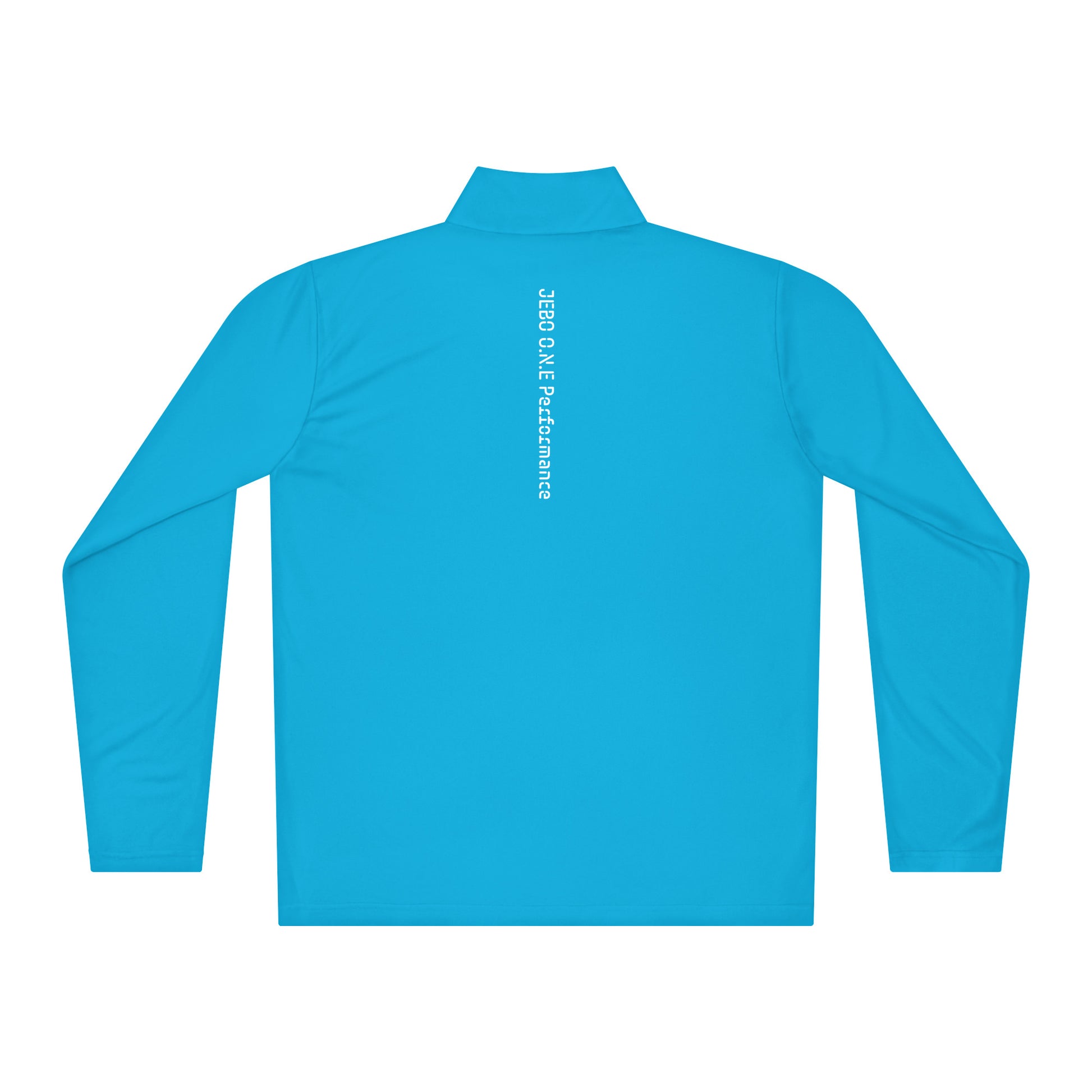 Performance quarter-zip pullover, bright blue, mock neck half-zip with back logo