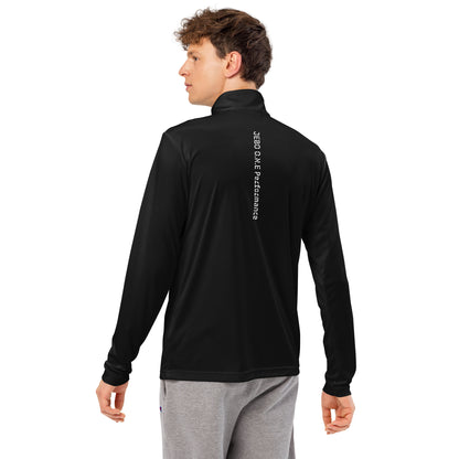 Black lightweight quarter-zip pullover, back view with mock neck and small logo.