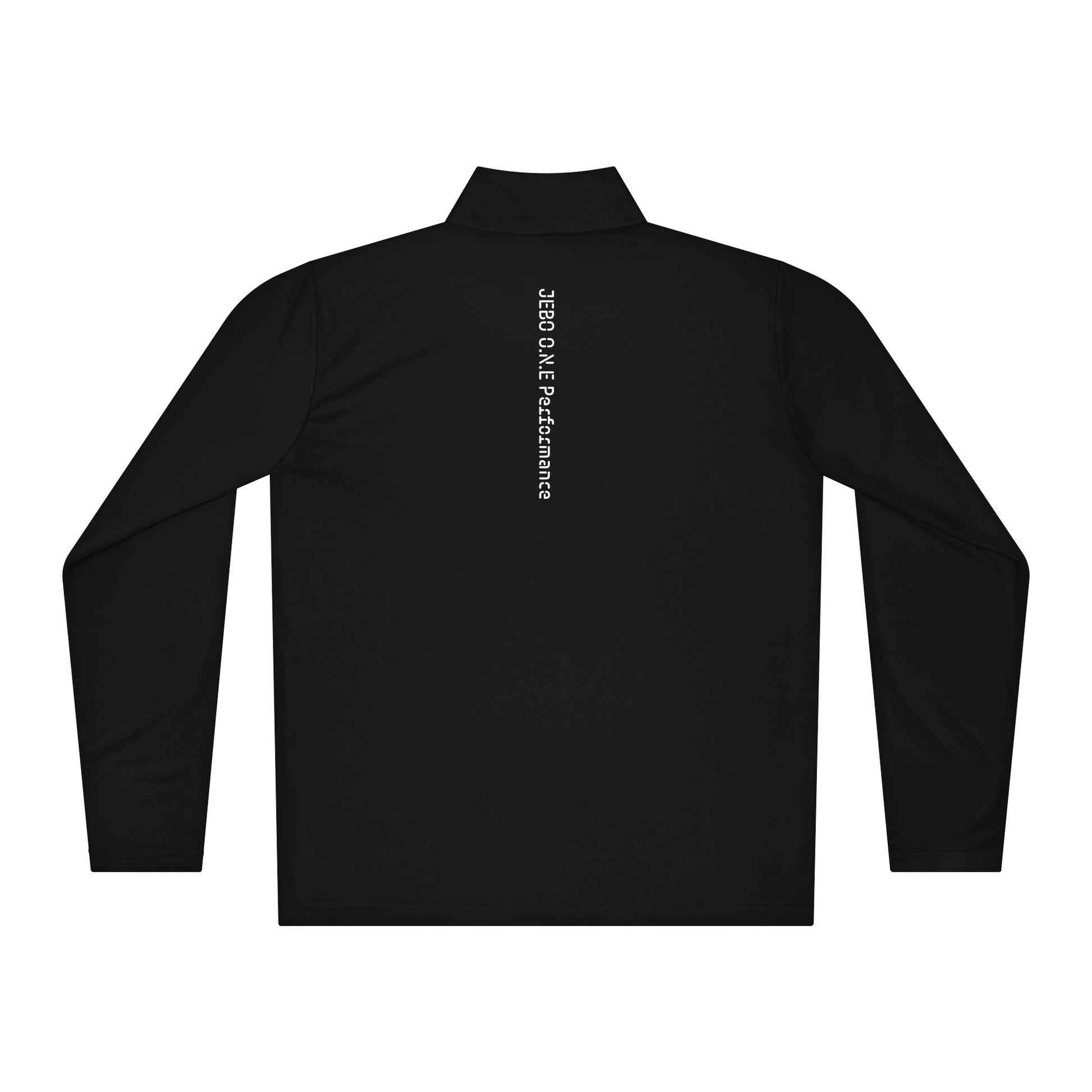 Performance quarter-zip pullover, black, mock neck half-zip with back logo