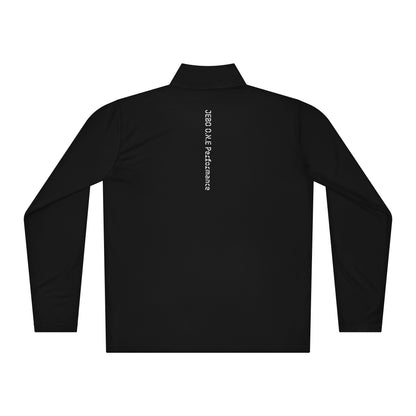 Performance quarter-zip pullover, black, mock neck half-zip with back logo