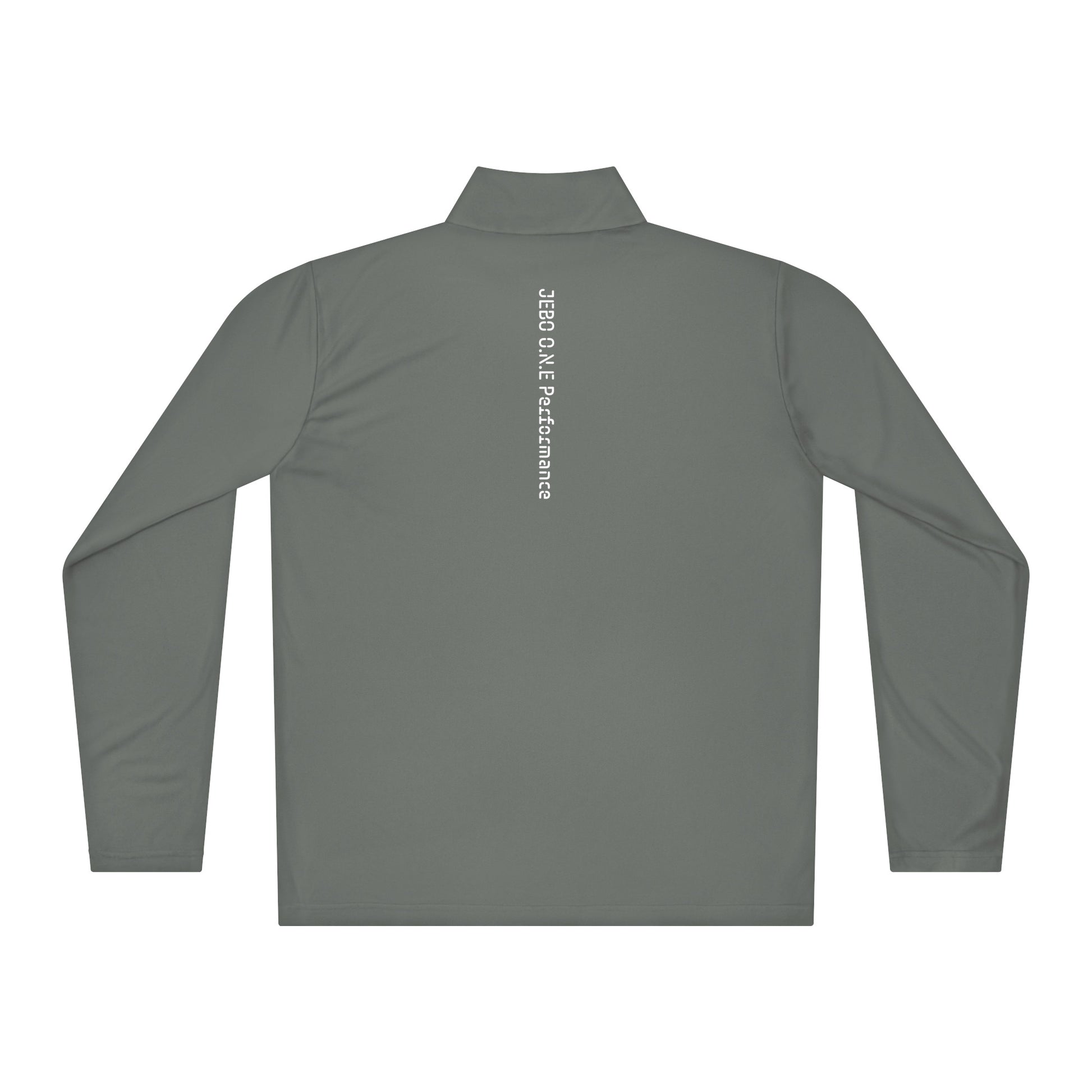Performance quarter-zip pullover, olive grey, mock neck half-zip with back logo