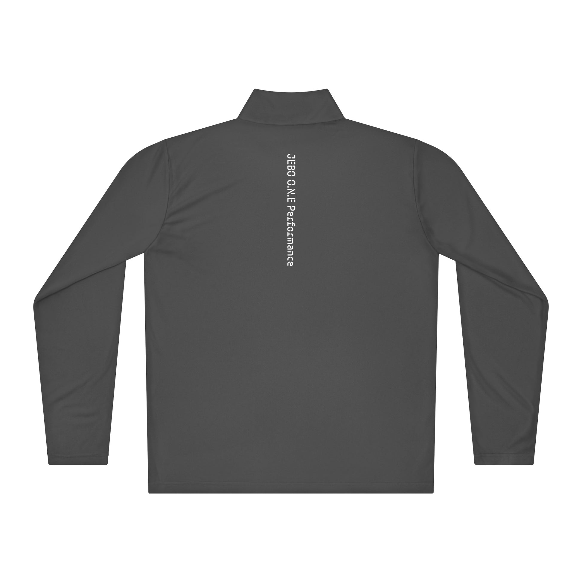 Performance quarter-zip pullover, dark grey, mock neck half-zip with back logo