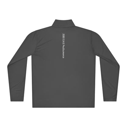 Performance quarter-zip pullover, dark grey, mock neck half-zip with back logo