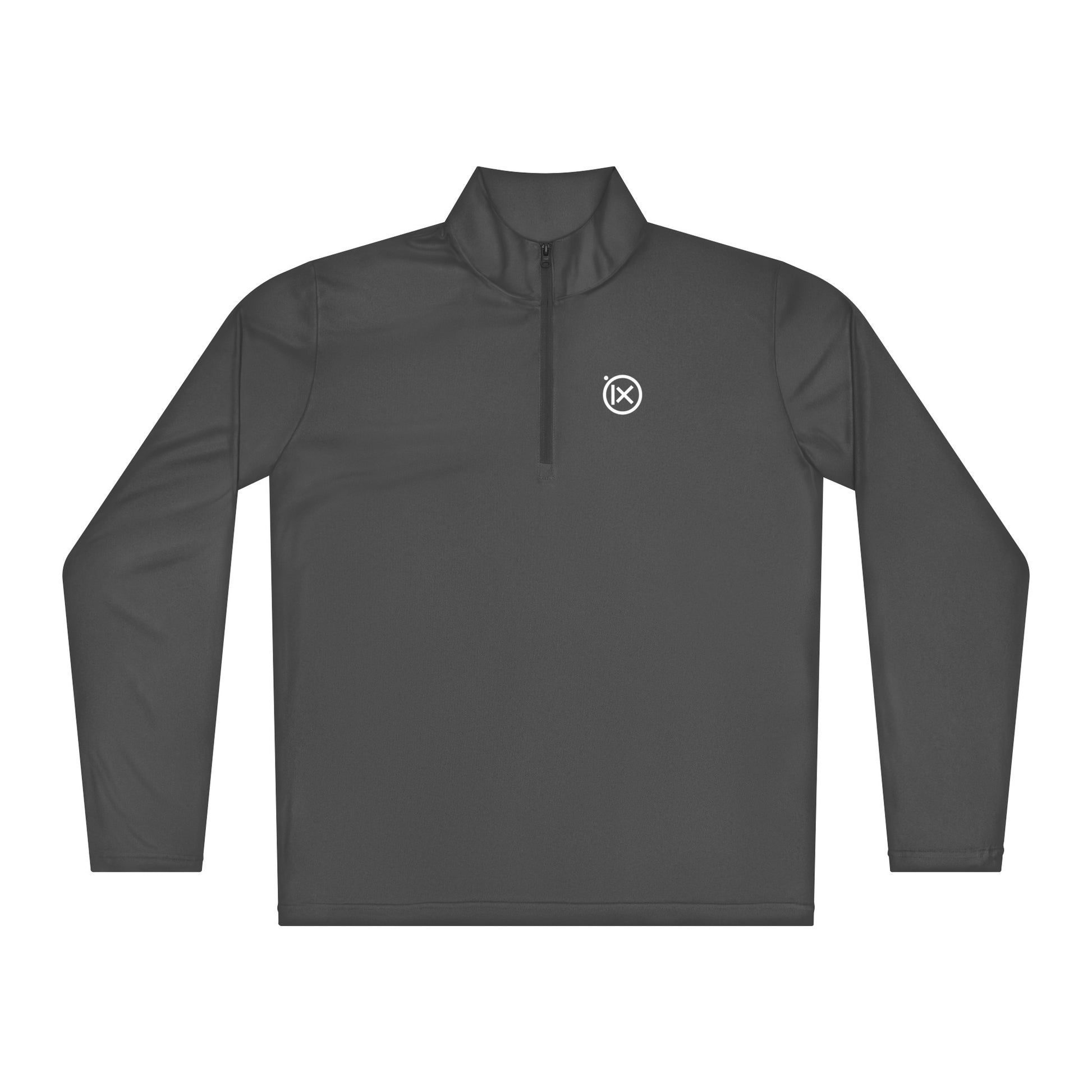 Performance quarter-zip pullover, dark grey, front half-zip with Ix chest logo