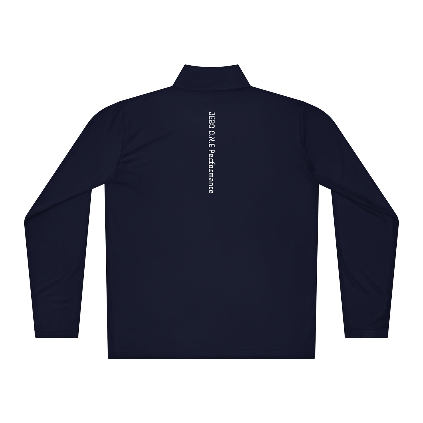 Performance quarter-zip pullover, true navy, mock neck half-zip with back logo